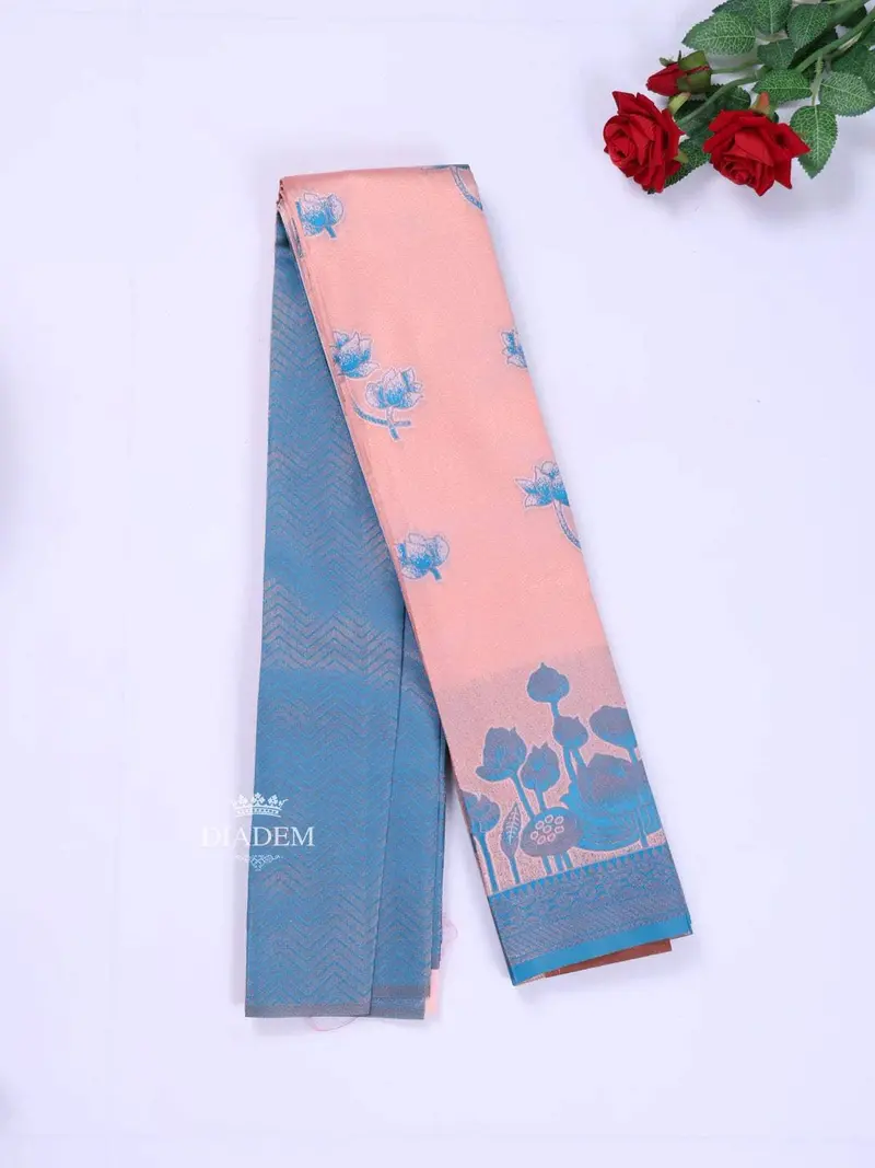Peach Arani Silk Saree With Floral Motif On The Body And Contrast Zari Border 2