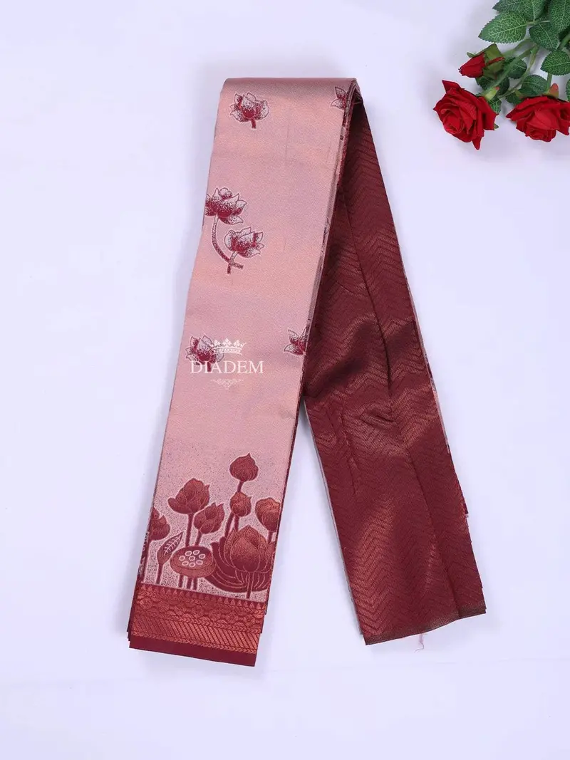 Peach Arani Silk Saree With Floral Motif On The Body And Contrast Zari Border 2
