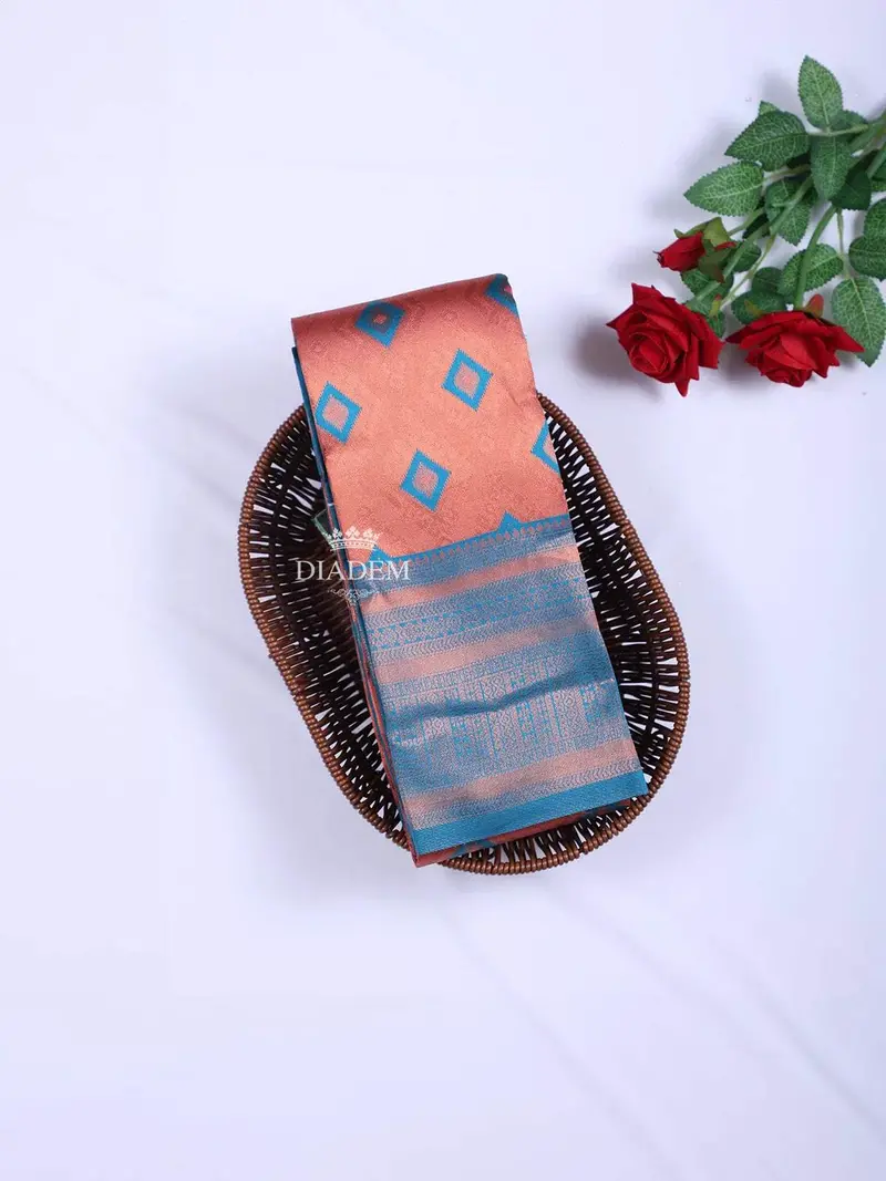 Peach Arani Silk Saree With Zari Butta On The Body And Contrast Zari Border 1