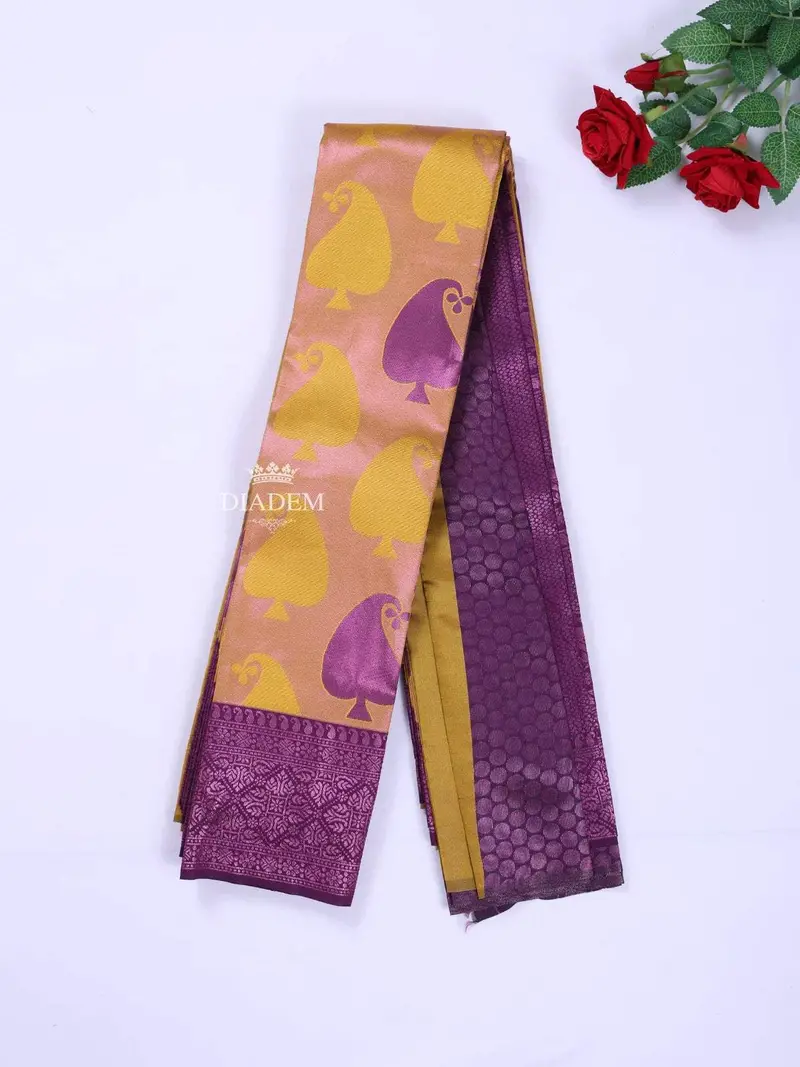 Peach Arani Silk Saree With Zari Butta On The Body And Contrast Zari Border 2