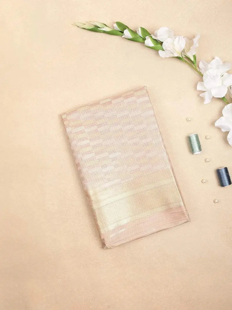 Peach Art Silk Saree With Geometric Design On The Body With Designed Border 1