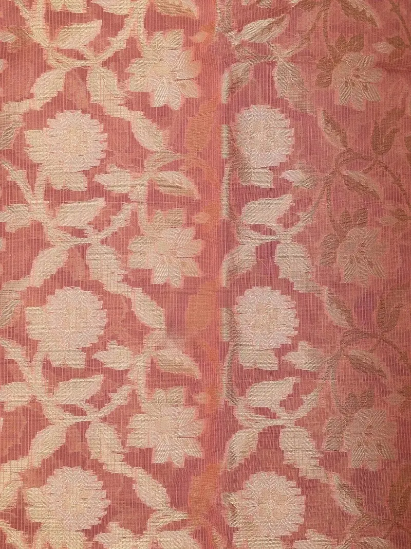 Peach Art Silk Saree With Leaf And Vines Design On The Body With Designed Border 2