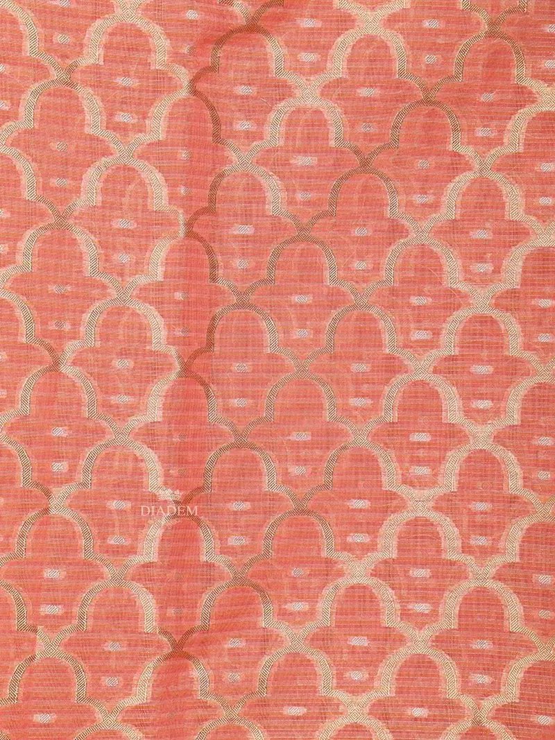 Peach Art Silk Saree With Scalloped Arch Design On The Body With Zari Border 2