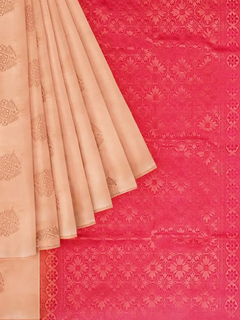 Peach Art Silk Saree With Zari Butta On The Body And Without Border 1