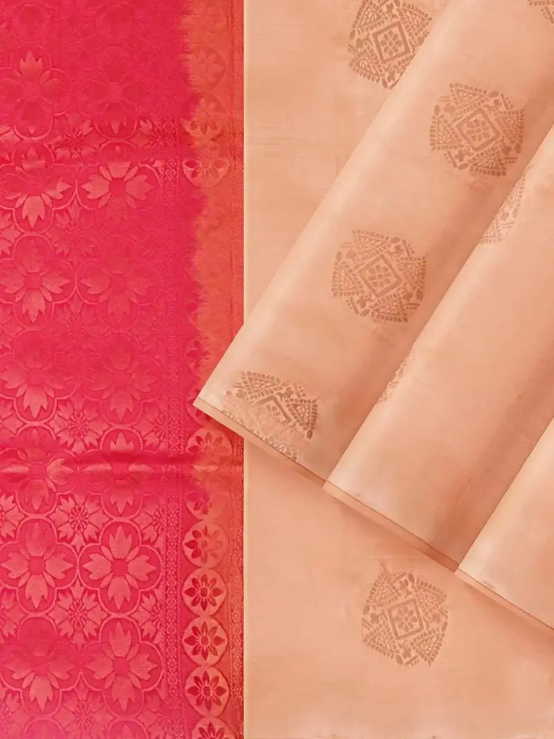 Peach Art Silk Saree With Zari Butta On The Body And Without Border 2