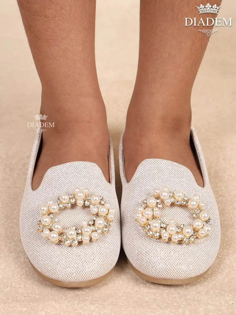 Peach Ballerina Flats With Beads And Stones 1