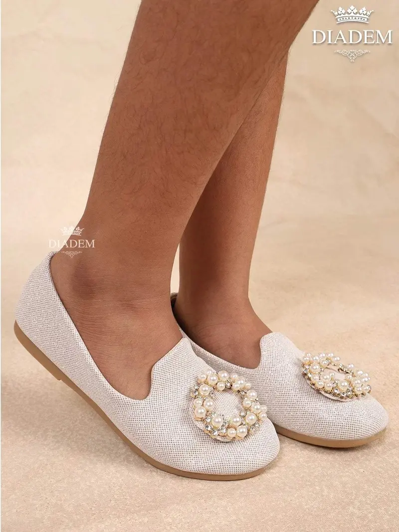 Peach Ballerina Flats With Beads And Stones 2
