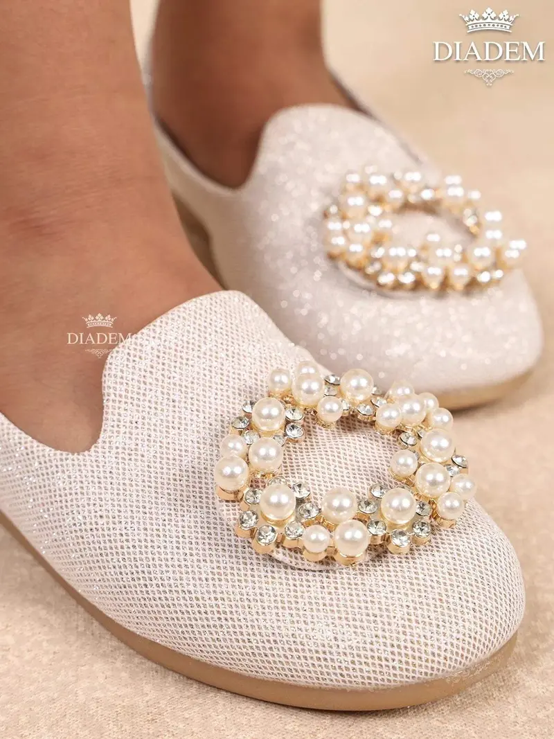 Peach Ballerina Flats With Beads And Stones 3