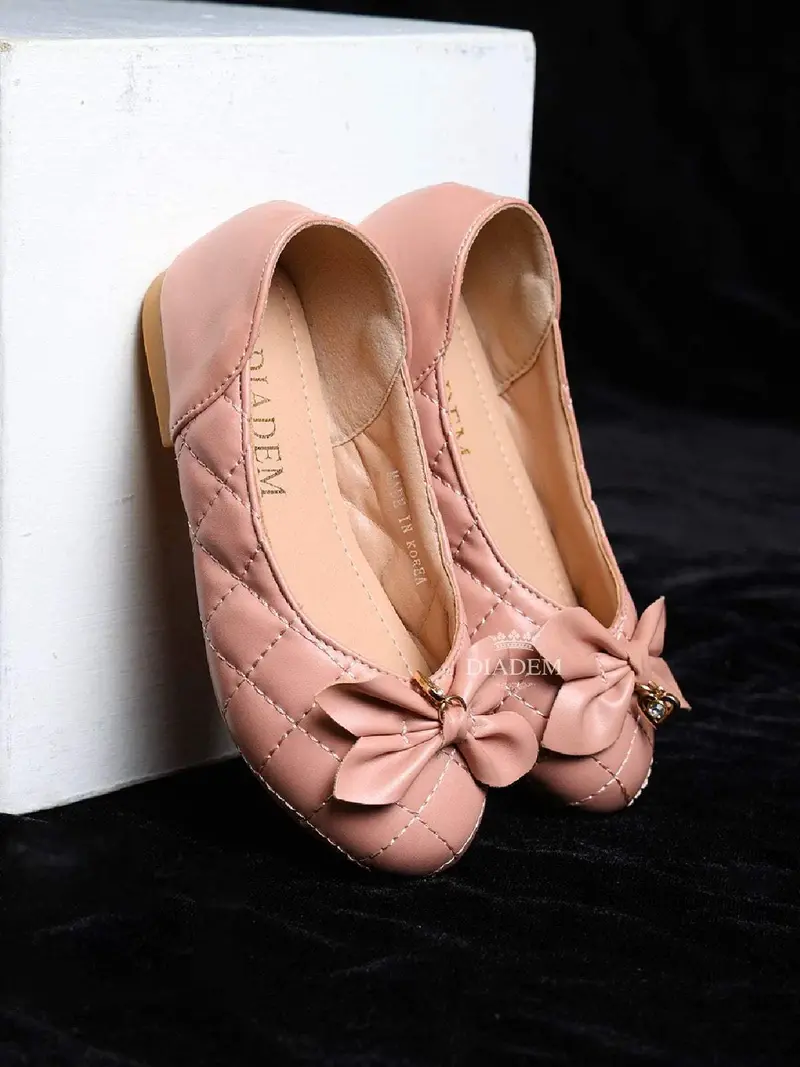 Peach Ballerinas With Attached Bow For Girls 1