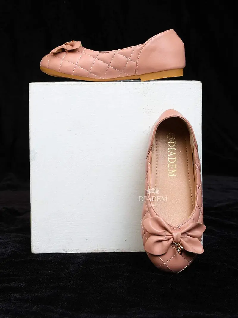 Peach Ballerinas With Attached Bow For Girls 2