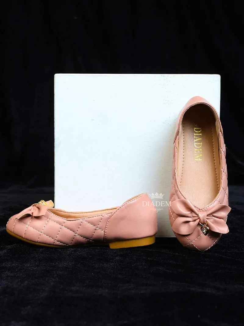 Peach Ballerinas With Attached Bow For Girls 3