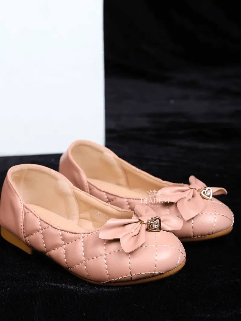 Peach Ballerinas With Attached Bow For Girls 4