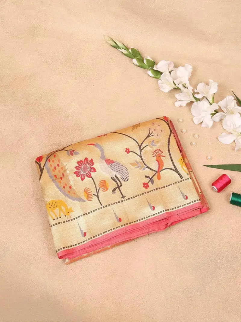Peach Banarasi Saree With Zari Butta On The Body With Designed Border 1