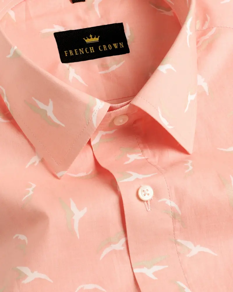 Peach Birds Printed Premium Cotton Shirt 1