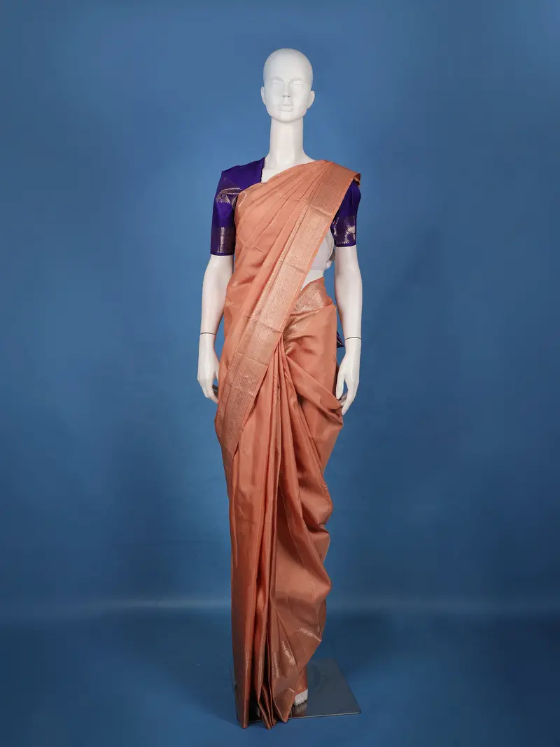 Peach Butta Woven Design Pure Kanchipuram Silk Saree 1