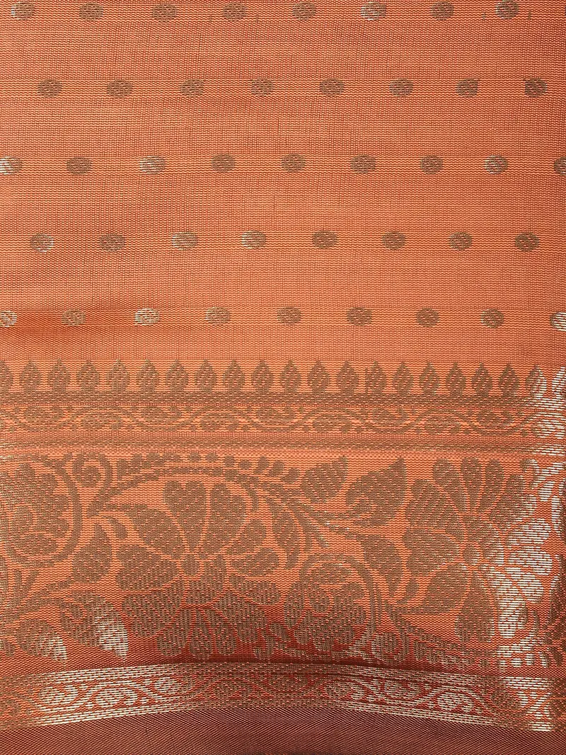 Peach Butta Zari Woven Design Semi Silk Saree With Floral Border 2
