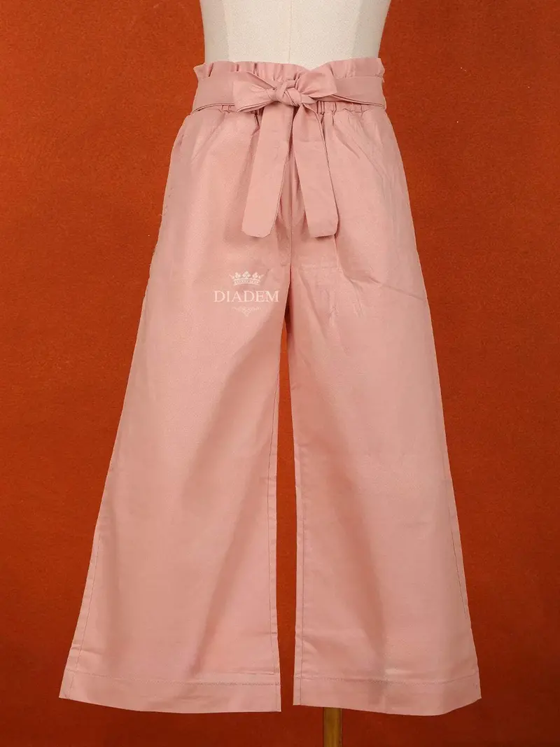 Peach Cotton Blend Plain Pants For Girls 1