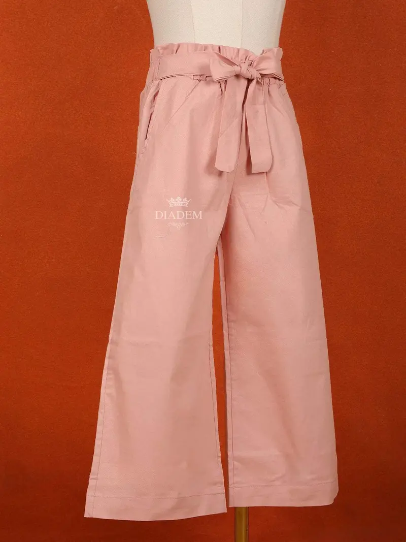 Peach Cotton Blend Plain Pants For Girls 2