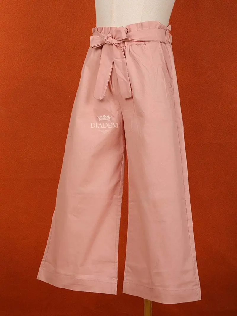 Peach Cotton Blend Plain Pants For Girls 3