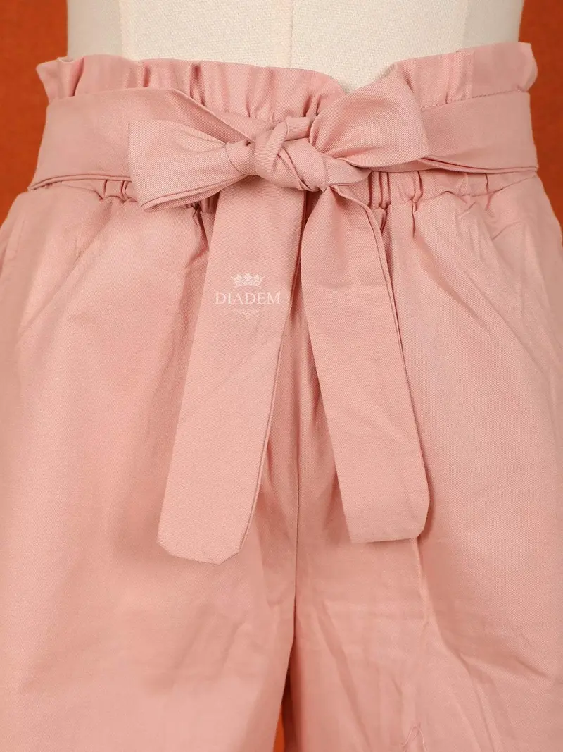 Peach Cotton Blend Plain Pants For Girls 4