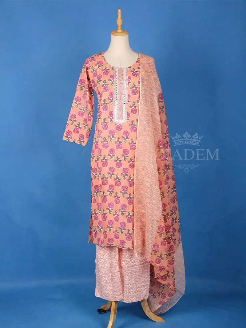 Peach Cotton Floral Printed Salwar Suit 1
