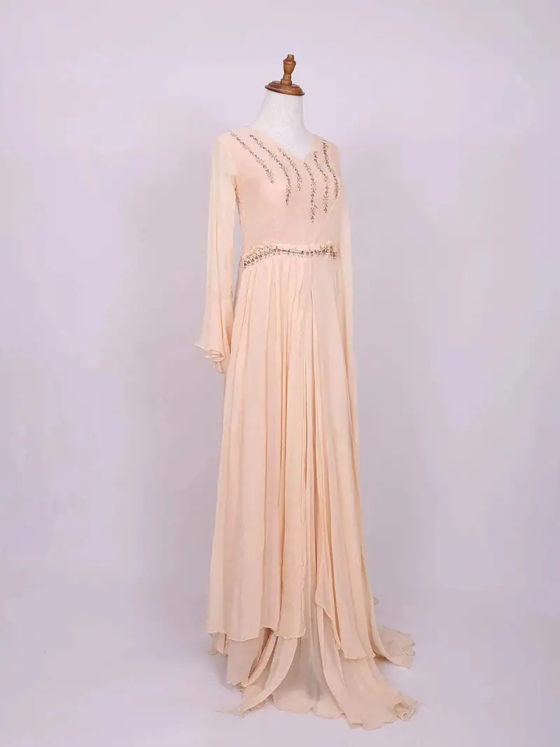 Peach Cotton Long Kurti Top Adorned With Sequins And Beads Work, Without Dupatta 1