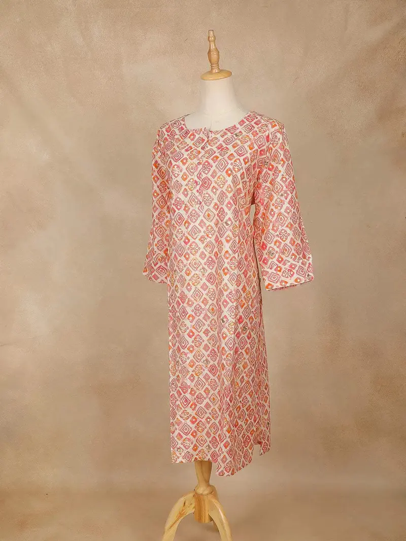 Peach Diamond Designed Cotton Kurti 1