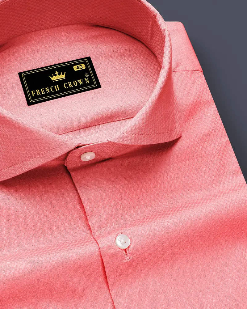 Peach Dobby Textured Premium Giza Cotton Shirt 1