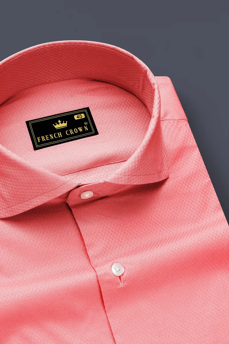 Peach Dobby Textured Premium Giza Cotton Shirt 2