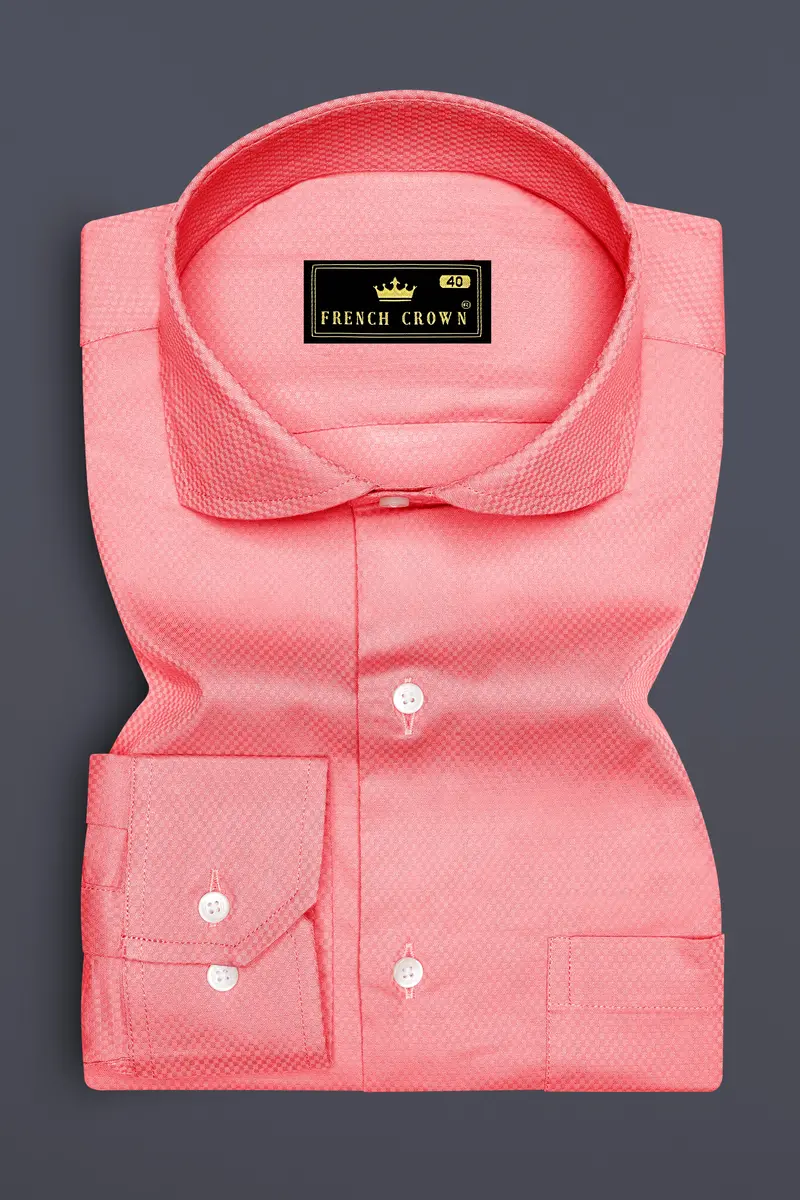 Peach Dobby Textured Premium Giza Cotton Shirt 4