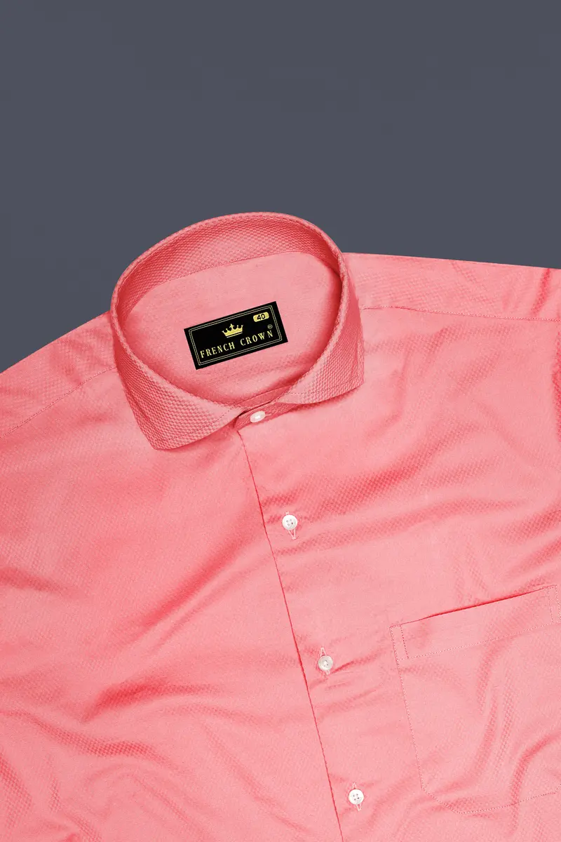 Peach Dobby Textured Premium Giza Cotton Shirt 5