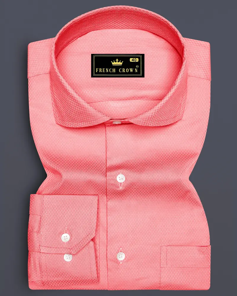 Peach Dobby Textured Premium Giza Cotton Shirt 6