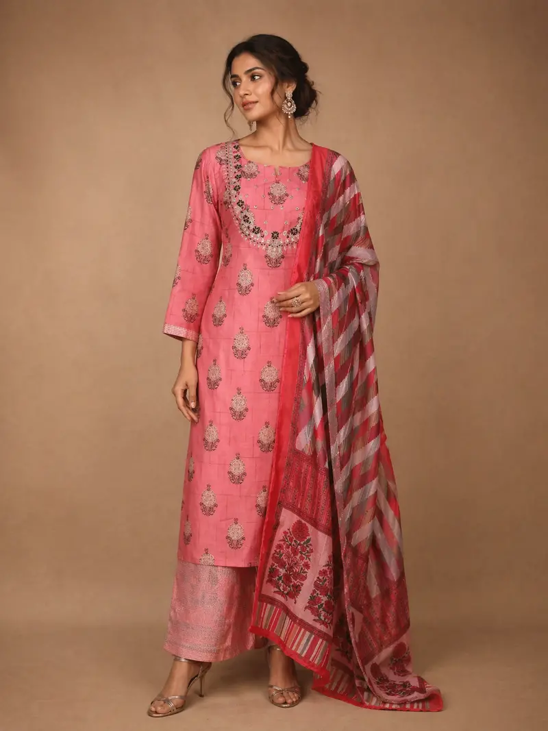 Peach Floral Design Cotton Salwar Suit 1