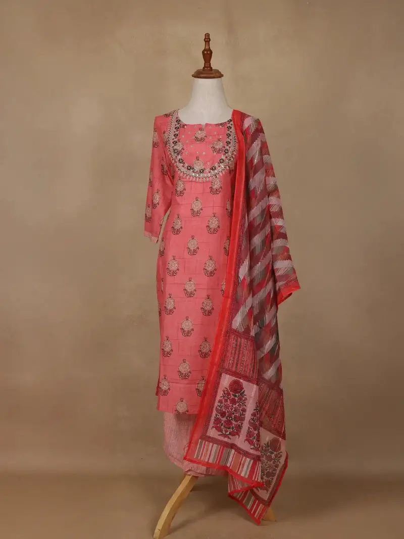 Peach Floral Design Cotton Salwar Suit 2