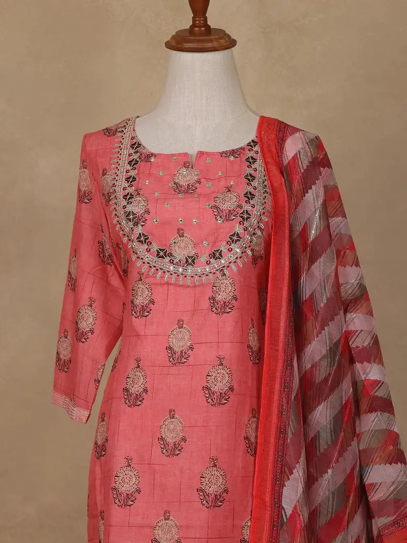 Peach Floral Design Cotton Salwar Suit 3