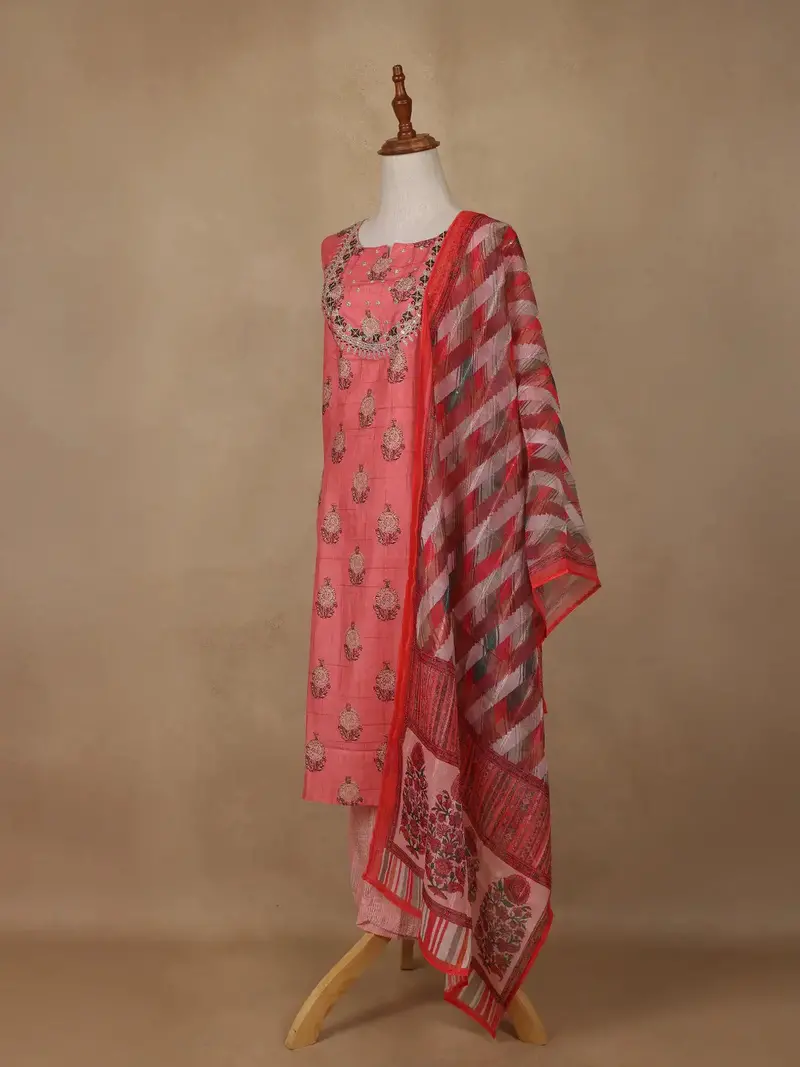Peach Floral Design Cotton Salwar Suit 4