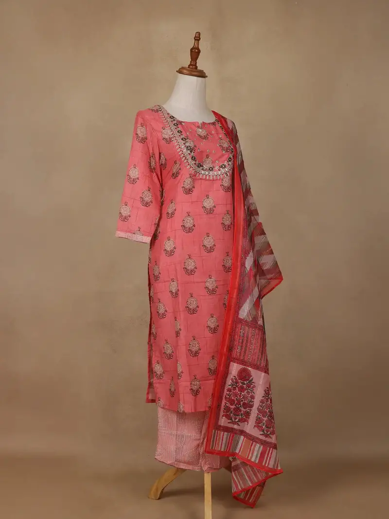 Peach Floral Design Cotton Salwar Suit 5