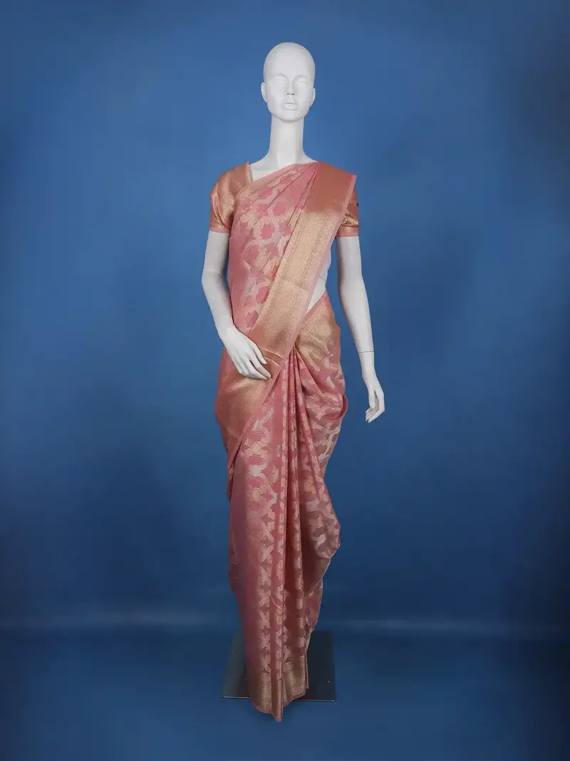 Peach Floral Design Semi Tissue Saree 1