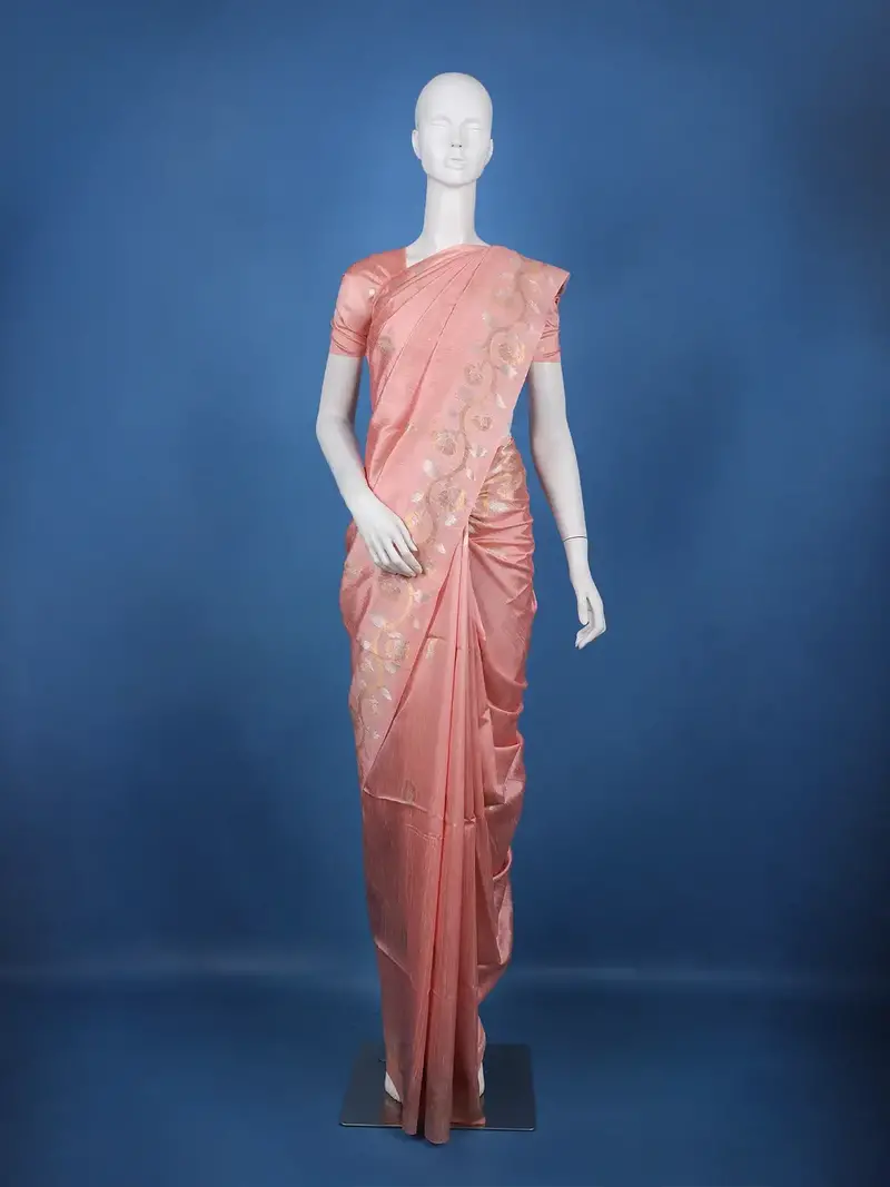 Peach Floral Design Semi Tissue Saree 1