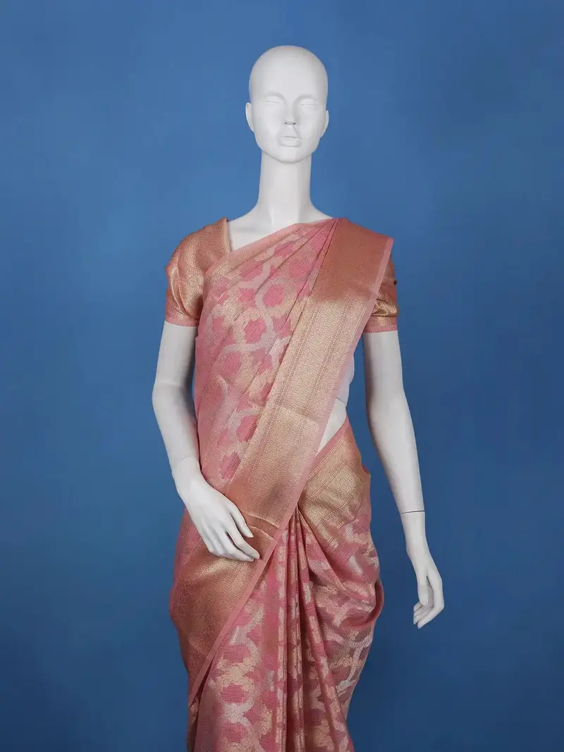 Peach Floral Design Semi Tissue Saree 2