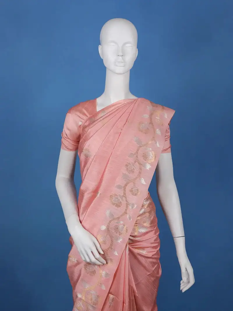 Peach Floral Design Semi Tissue Saree 2
