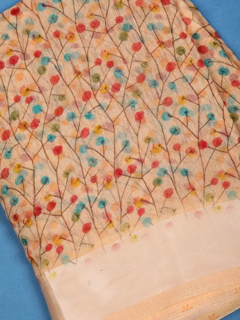 Peach Floral Designed Fancy Cotton Saree 2