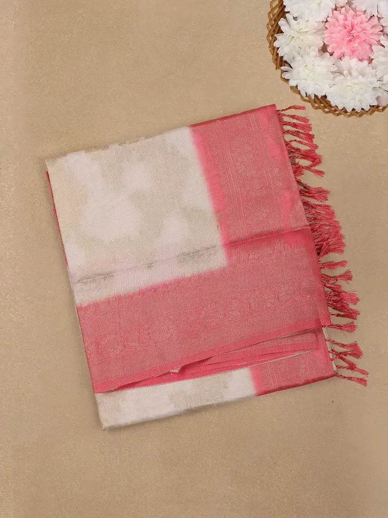 Peach Floral Designed Fancy Silk Saree 1