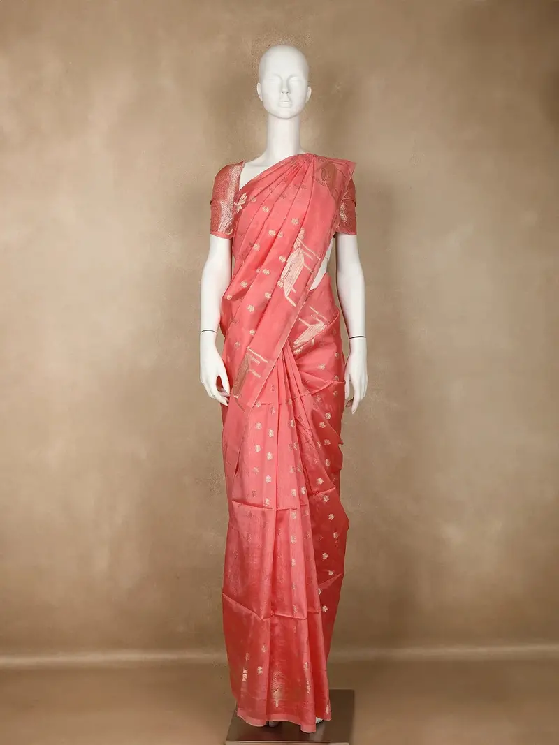 Peach Floral Designed Semi Silk Fancy Saree 1