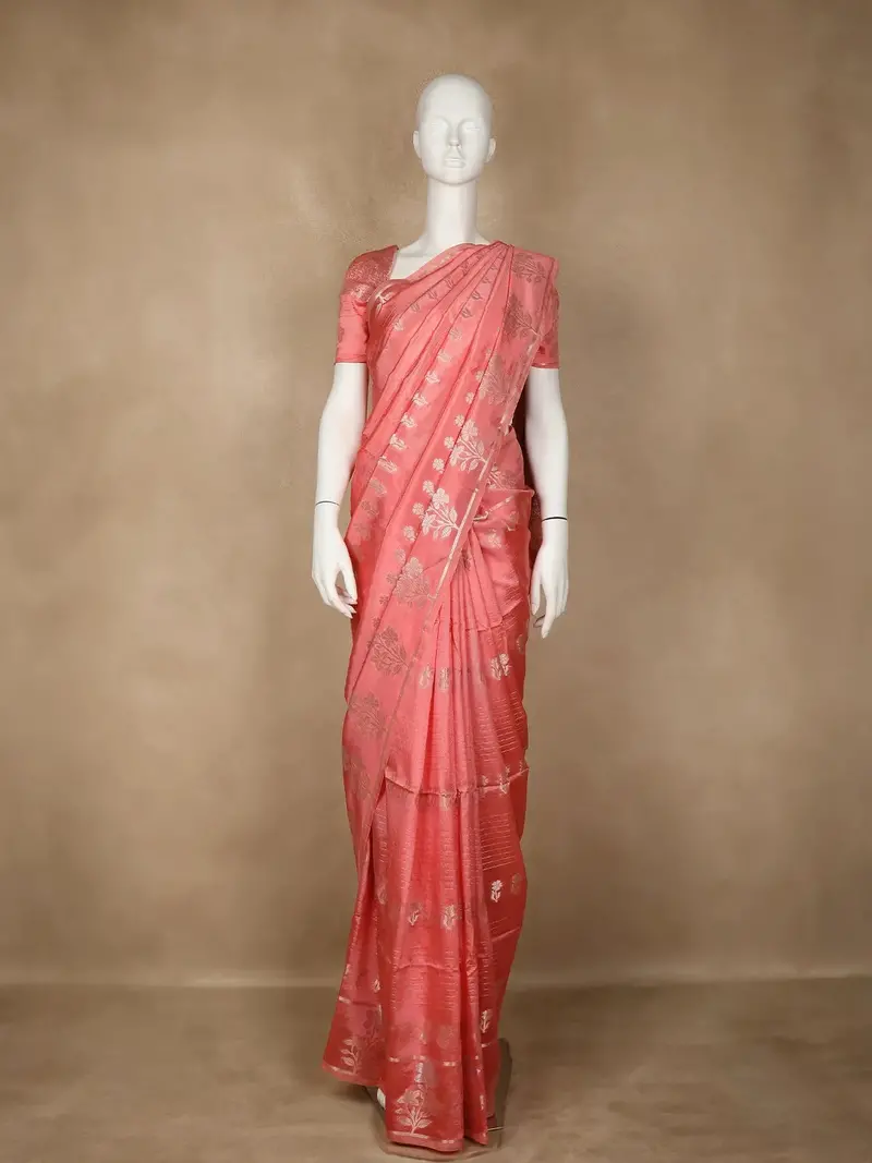 Peach Floral Designed Semi Silk Fancy Saree 1