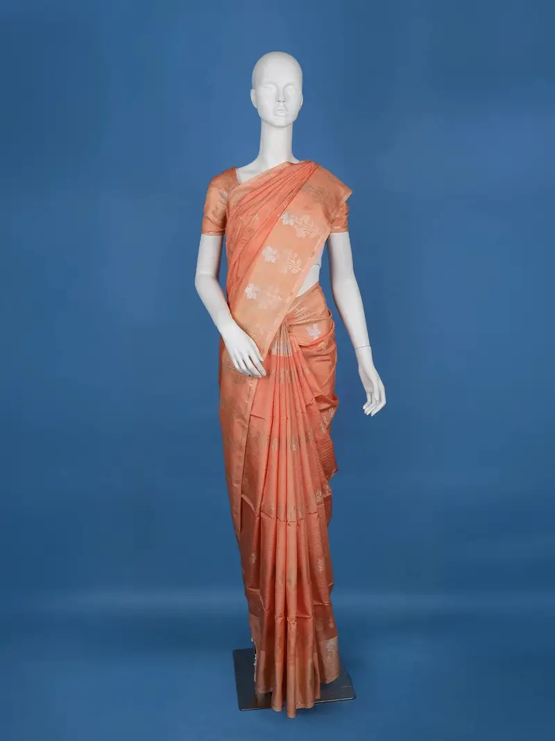 Peach Floral Designed Semi Silk Fancy Saree 1