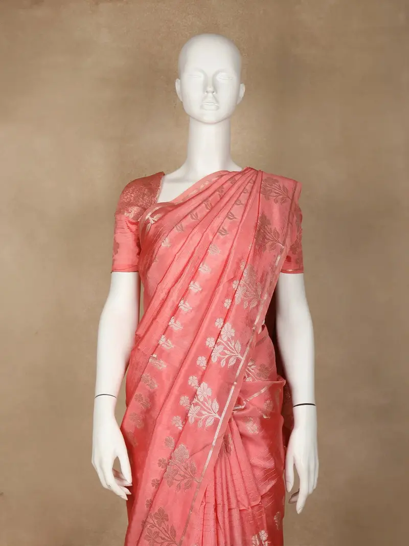 Peach Floral Designed Semi Silk Fancy Saree 2