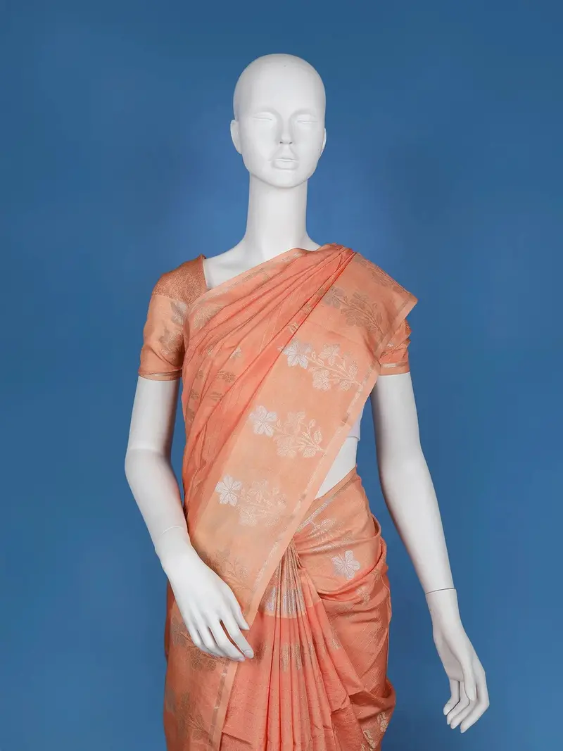 Peach Floral Designed Semi Silk Fancy Saree 2