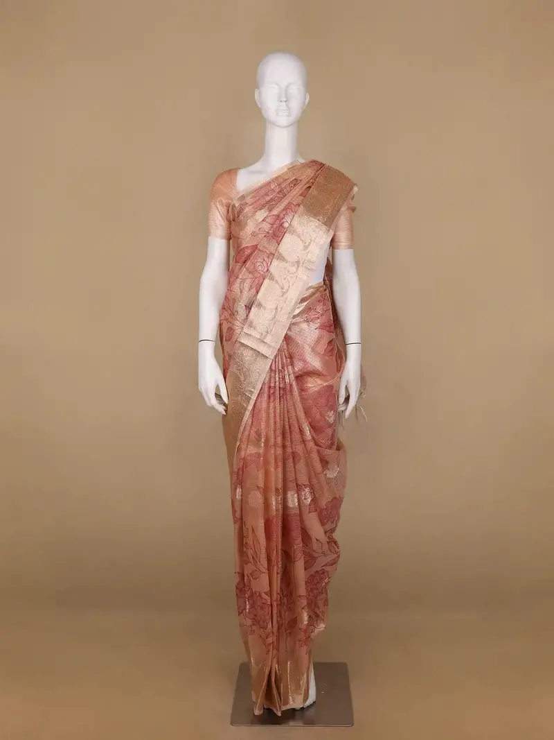 Peach Floral Designed Tissue Silk Saree 1