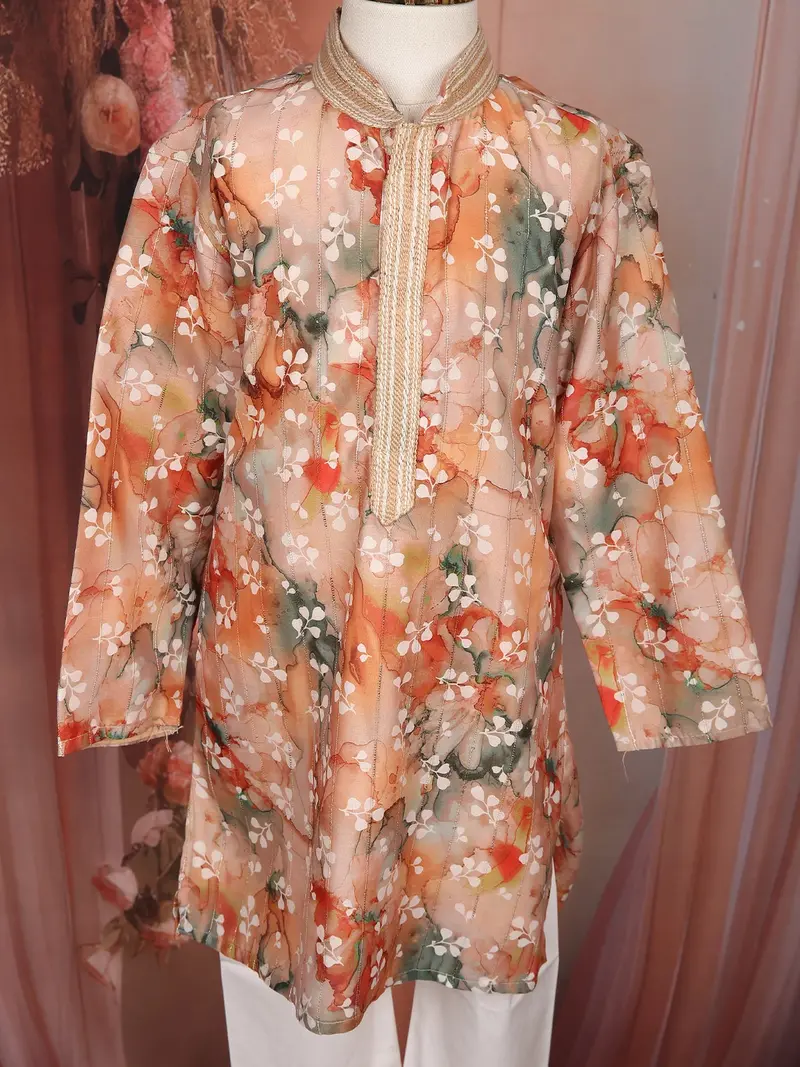 Peach Floral Digital Printed Design Cotton Kids Kurta Set 6